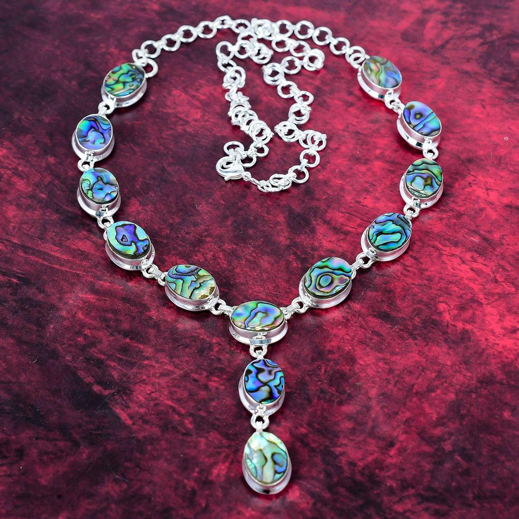 Abalone Shell Necklace 925 Solid Sterling Silver Adjustable Chain Necklace Gift For Women, Handmade Gemstone Jewelry Necklace