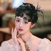 Luxury Feather Hat Hair Hoop Black/White Net Hairband Stylish Mesh Veil Headdress Caps  for Women