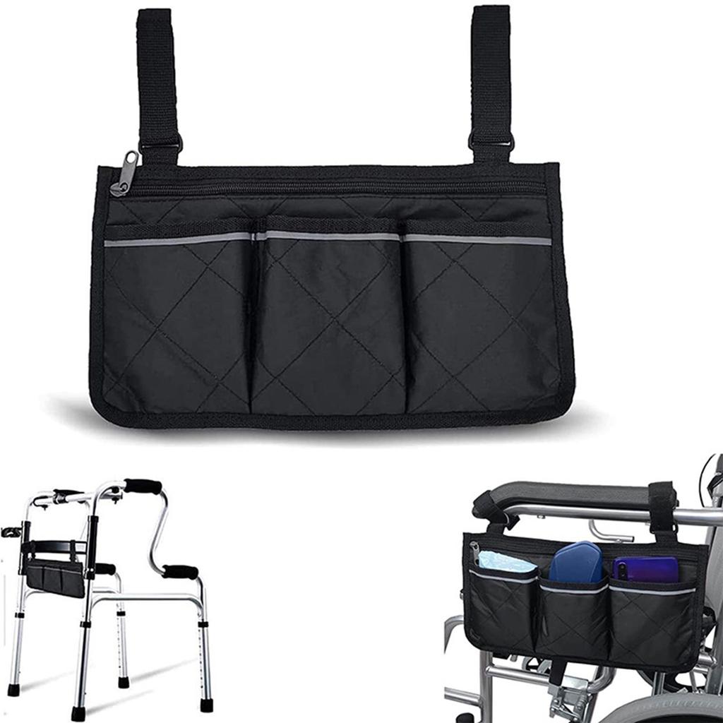 Waterproof Wheelchair Side Pouch Multipocket Wheelchair Hanging Bag Armrest Hanging Handle Holder Wheelchair Accessories