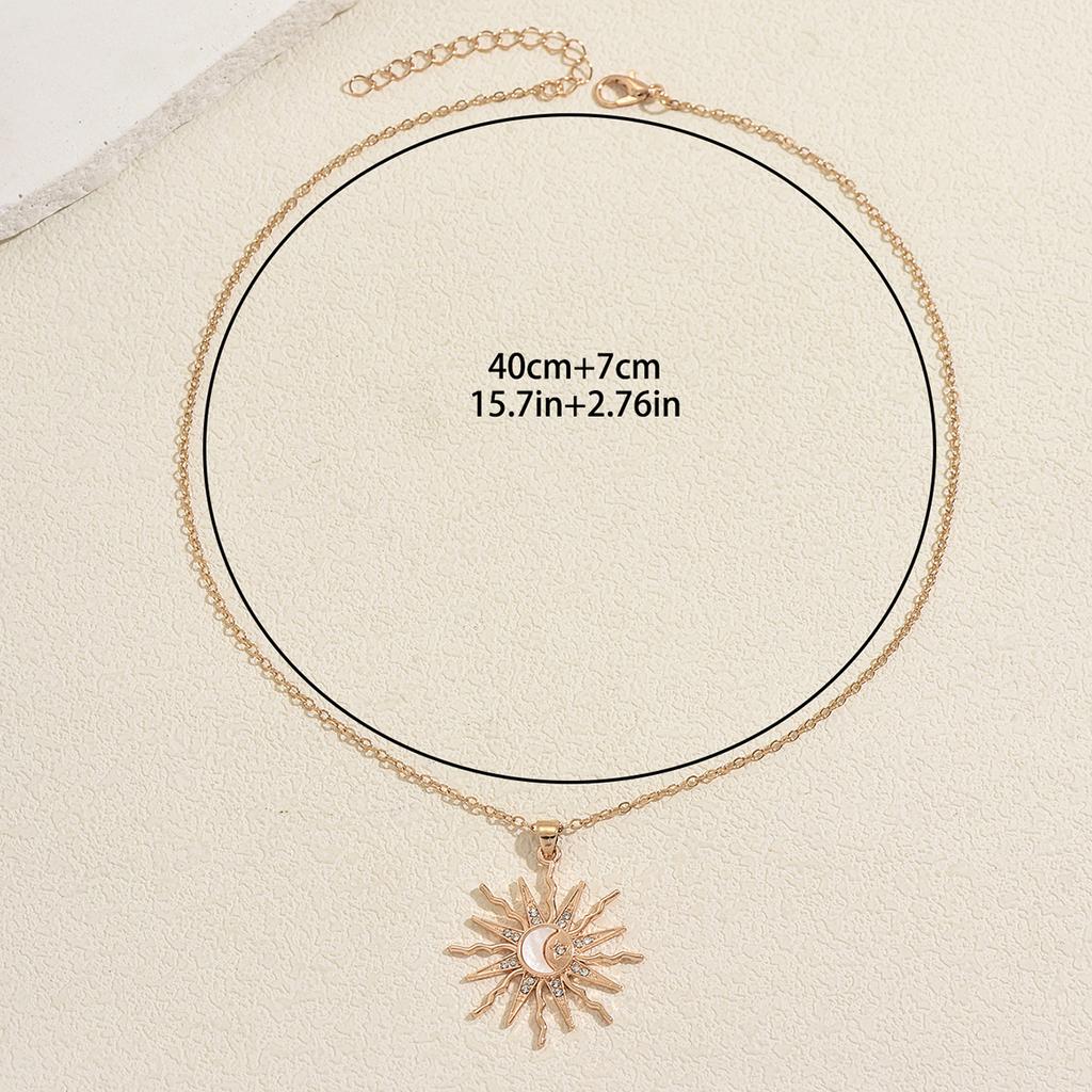 Minimalist Gold Color Sun-Moon Pendant Choker Rhinestones Inlay Delicate Chain Jewelry For Women Office & Casual Wear All Season