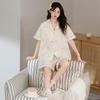 1A antibacterial pure cotton pajamas women's summer with chest pads, short sleeves, plus size 50kg girls' loungewear three-piece set