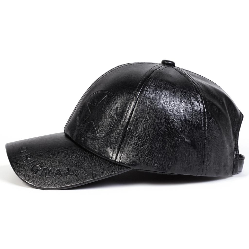 Unisex Letter Pentagram Imprint Embroidery Adjustable Pu Leather Baseball Hat Windproof and Warm Caps Spring Autumn Outdoor Sport Travel for Women Men