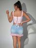 Rose Beauty A  Square Neck Overbust Hook And Eye Front Jacquard Print Lace Up Back Backless Corset Shapewear Crop Cami Top