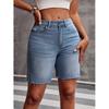 Women Summer Denim Shorts High Waist Solid Color Pockets Jean Short Pants