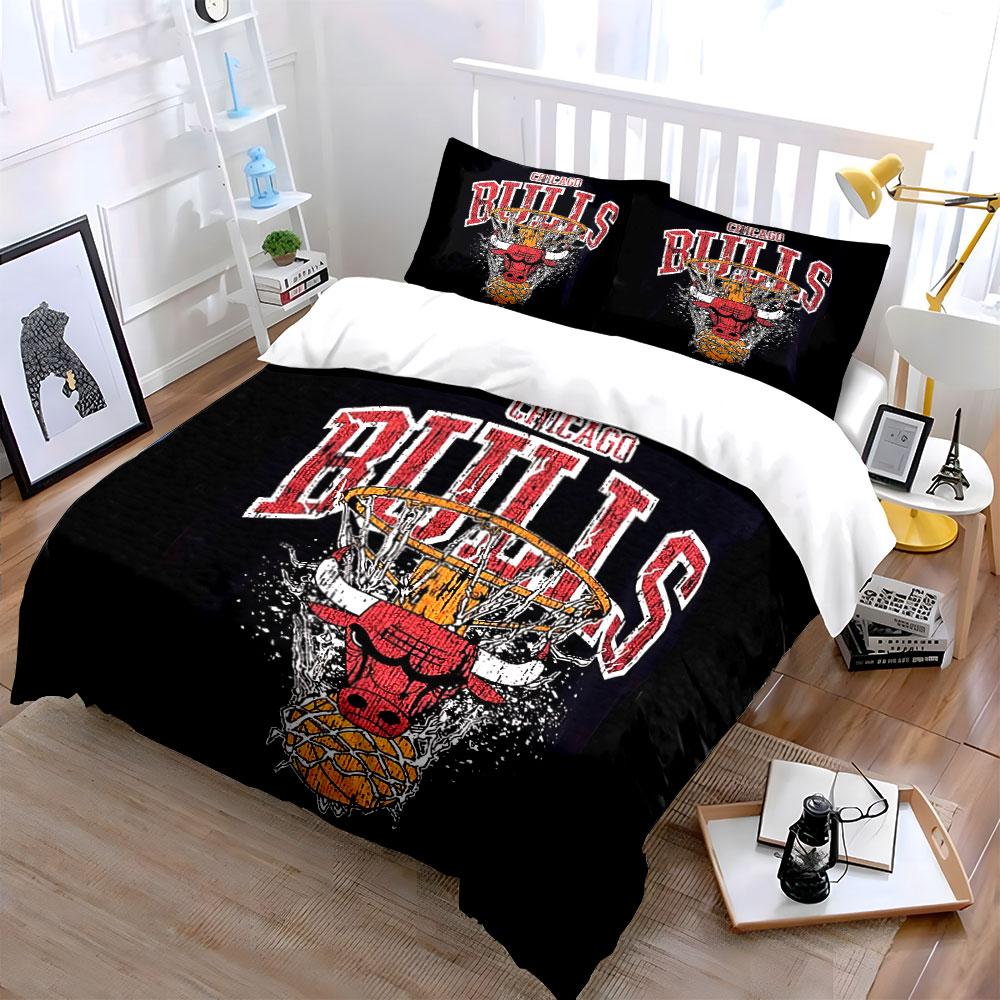 Red Bull Basketball Print Set Bedding Duvet Cover Set Duvet Cover Pillowcases  (1*Duvet Cover 2*Pillowcases, Without Duvet Insert)