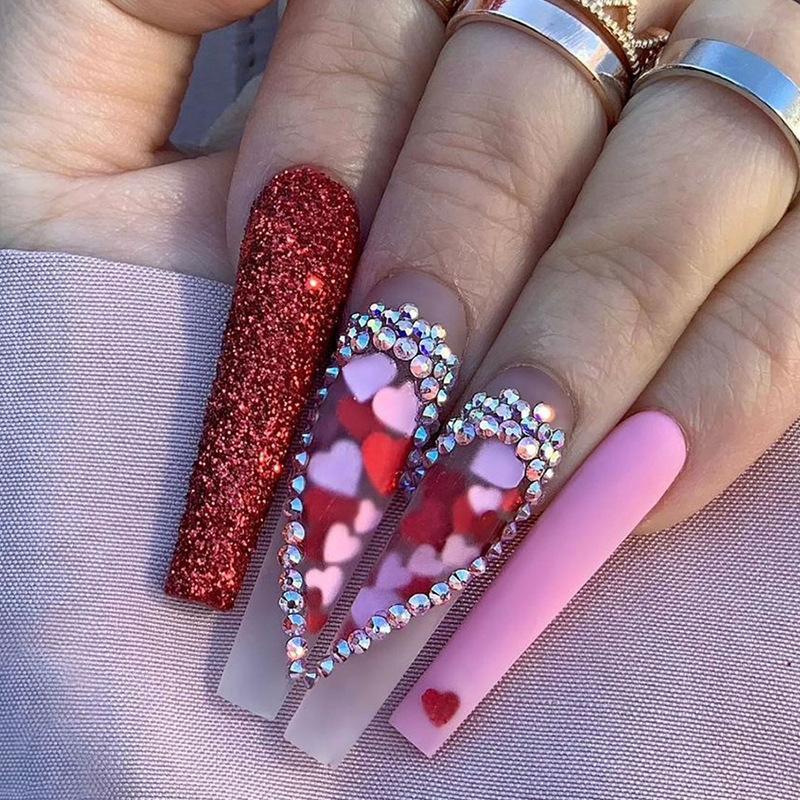 

European and American Spicy Girls Wearing Nail Tips, False Nails, Cross border Ballet Nails, Shining Diamond Heart Nail Tips