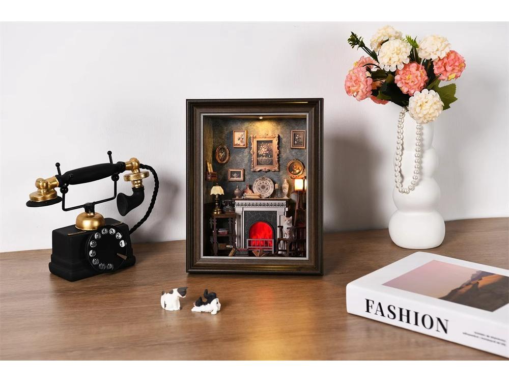 Handgjord DIY 3D Stuga Öppen spis Fotoram - Kreativ Gåva & Väggdekoration