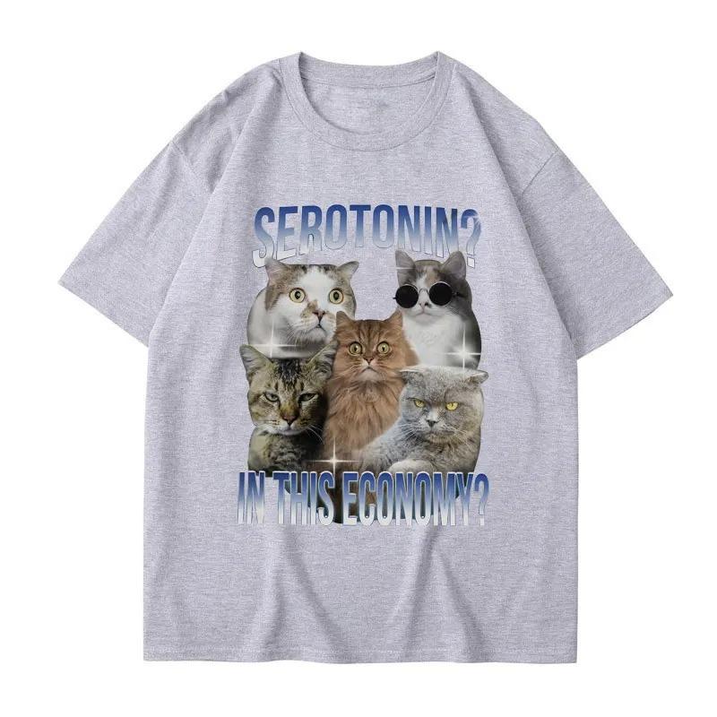 Serotonin In This Economy Funny Cat Meme TShirt Women Casual Trendy Short Sleeve T Shirt Streetwear Women Clothing Graphic Y2K