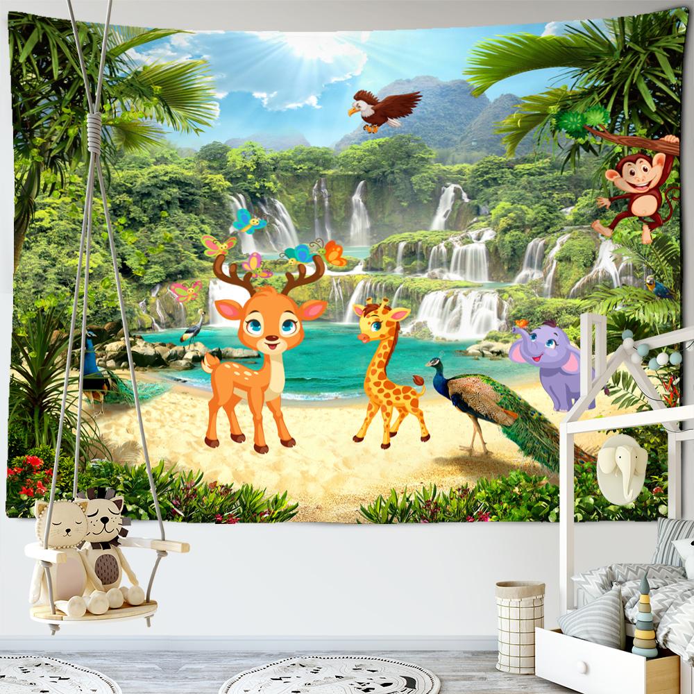 Cartoon psychedelický lesní gobelín Nástěnný závěs Boho Tapiz Kawaii Art Estetický pokoj Domácí koleje Dekor