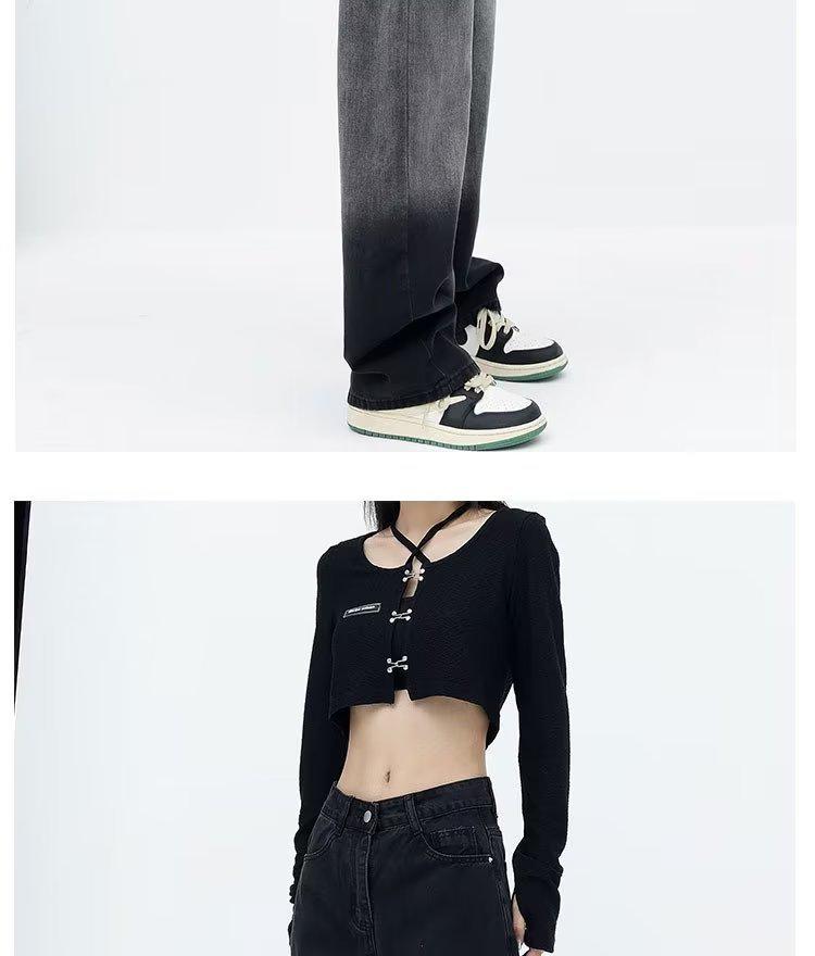 Pear-Shaped Gradient Tencel Straight Jeans: High-Waist, Wide-Leg, Plus-Size, Summer Ice Silk Mopping Pants for Women