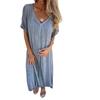 2026 new Amazon independent station European and American cross-border fashion cotton and linen V-neck semi-formal dress