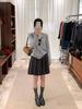 Women's Gray Wool Pleated A-line Mini Skirt with Elastic High Waist and Drawstring - College Style for Autumn and Winter