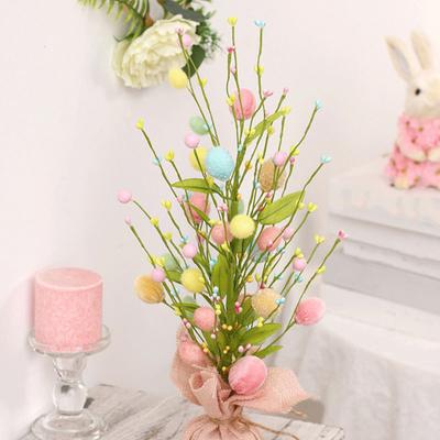 18-Inch Colorful Easter Egg Tree with Stable Base Bendable Branch Happy Easter Day Small Desktop Artificial Plant Spring Decoration Festival Gift