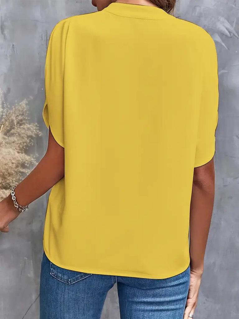 2024 Summer Fashion Women's V-neck Loose Solid Color Casual Top