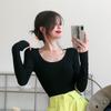 Black Base Shirt Basic Low Cut Long Sleeved Tight Fitting U-neck T-shirt Autumn/winter Women's Top