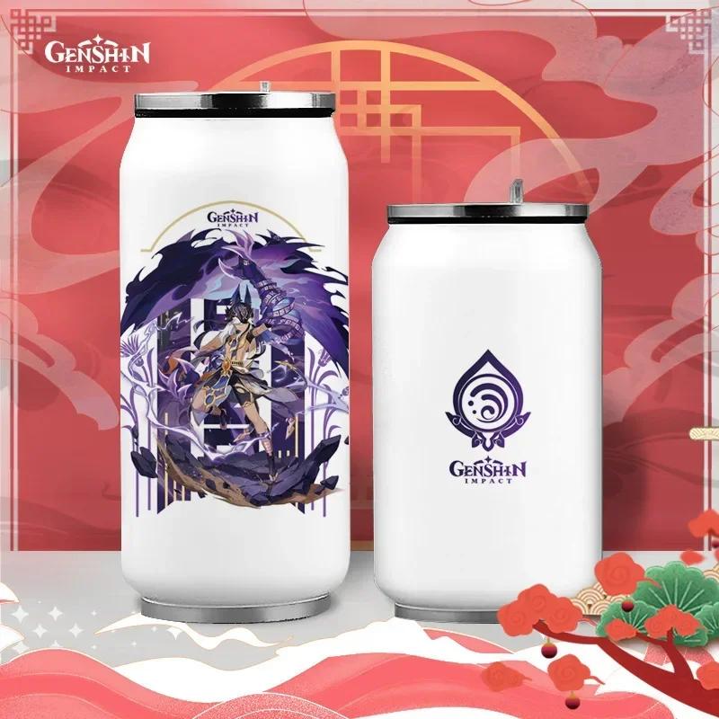 Anime Genshin Impact Thermos Bottle Stainless Steel Coffee Mup Zhongli Klee Portable Water Cup Drinking Bottle Thermos Flask