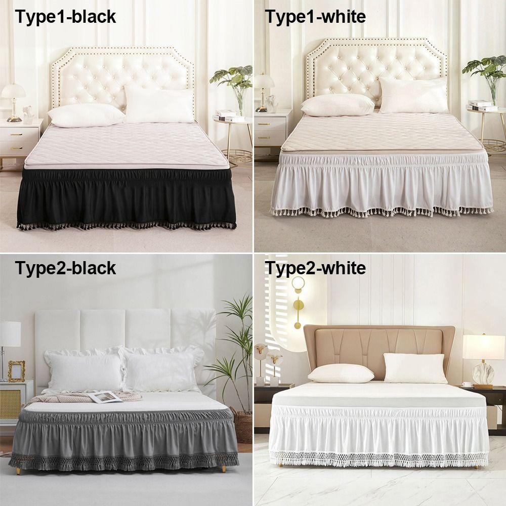 Wrinkle Resistant Tassel Bed Skirt Solid Color Bed Ruffles Wrap  Bedding Accessory