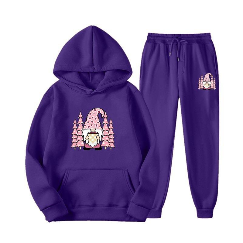 New European and American sweater sweatpants two-piece set loose casual hooded sweater set printed drawstring sweater