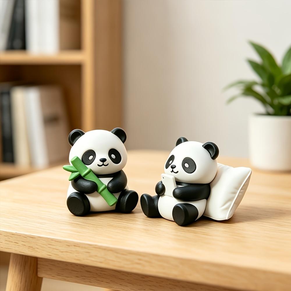 2pcs Creative Mini Panda Car Decor Figurines, Retro Bohemian Festival Design, Exquisite Detailed Print Durable Plastic Ornaments