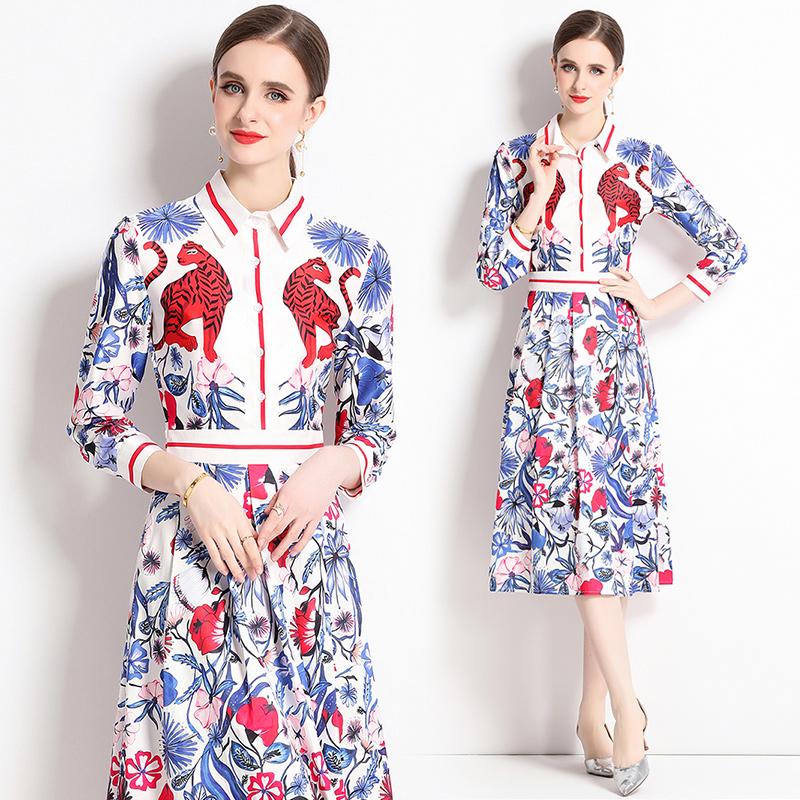 

Весна Осень Винтажное Дизайнерское Платье с Леопардовым Принтом с Подиума Женская Мода Отложной Воротник Полный Рукав Вечеринка Платья-Рубашки XXL