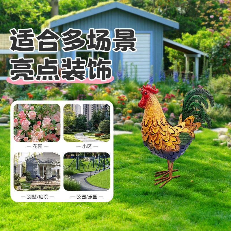 Metal Rooster Statues Outdoor Garden Decor & Chicken Ornaments for Backyard Patio & Lawn Figurines Lawn Ornaments