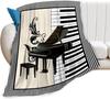 Music Theme Flannel Throw Blanket Piano Pattern Blanket King Queen Full Size for Bed Sofa Couch Music Lover Gift Super Soft Warm