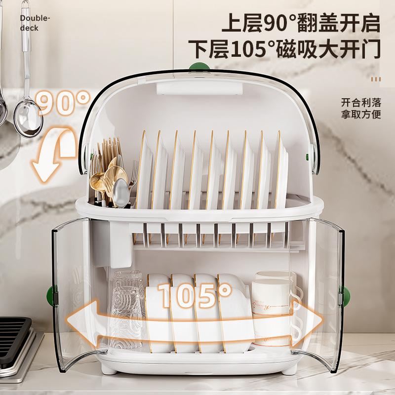 Kitchen Dish Drainer with Cover Storage Box for Bowls Plates Utensils Household Organizer Rack