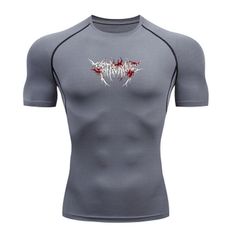 Men's Compression Athletic T-Shirt, Quick Dry Breathable Stretch Sport Top with Sharp Blood Drip Death Metal Style Print for Gym Workout Running Train