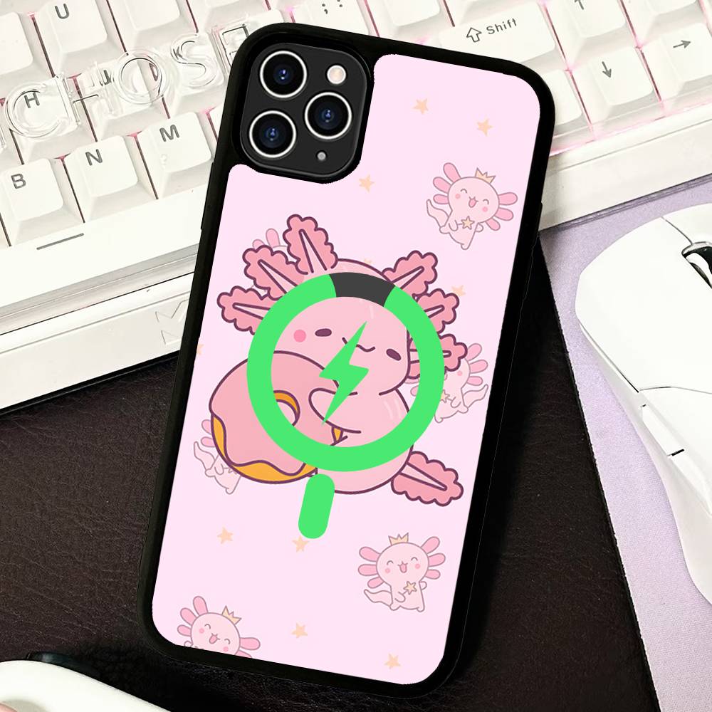 Cartoon Axolotl Cute For Magsafe Magnetic Phone Case Wireless PC+TPU For IPhone 11 12 13 14 15 16 17 Pro Max Plus