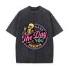 Have The Day You Deserve Skeleton Peace Sign Colorful Graphic Washed Vintage Short Sleeve Loose Streetwear Tee