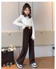 Girls' 2025 Autumn/Winter Fashionable Fleece-Lined Wide-Leg Pants