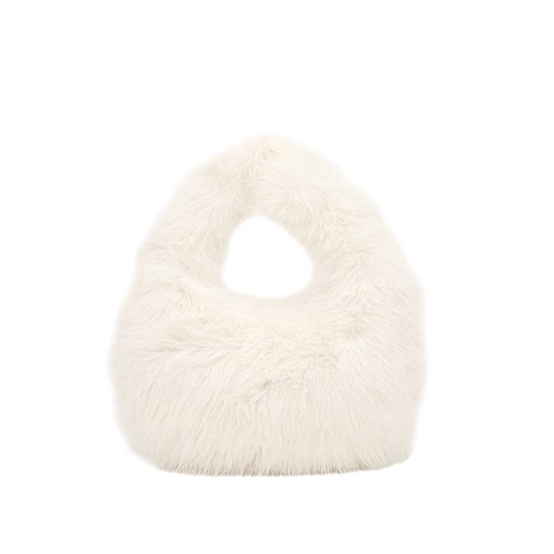 2025 Autumn/Winter Women's Minimalist Fluffy Shoulder Bag - Versatile Solid Color Handbag