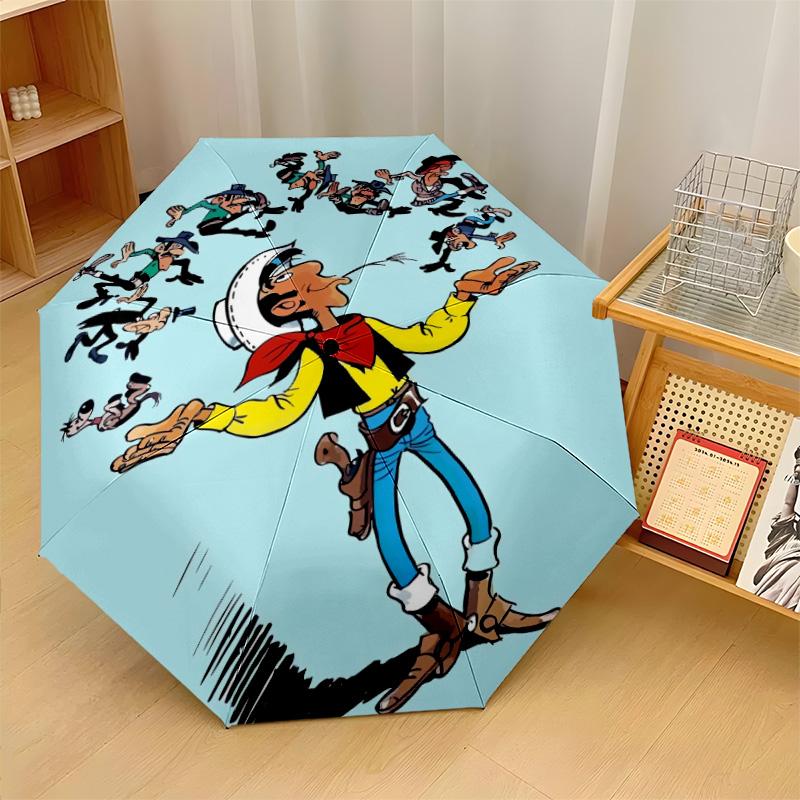 Lucky Luke Windproof Auto 8 Rib Folding Umbrella Portable Outdoor Parasol