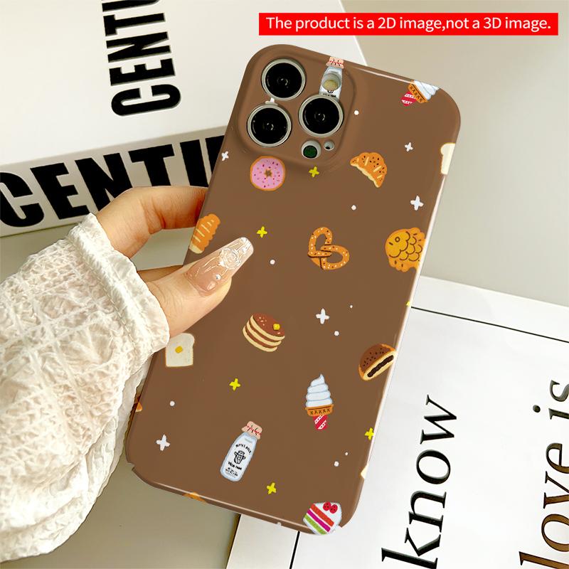 2DFlat Sweet Desserts Pattern Phone Case All inclusive film hard iPhone case, compatible with iPhone 18 Pro Max 17 16 15 14 13 12 11