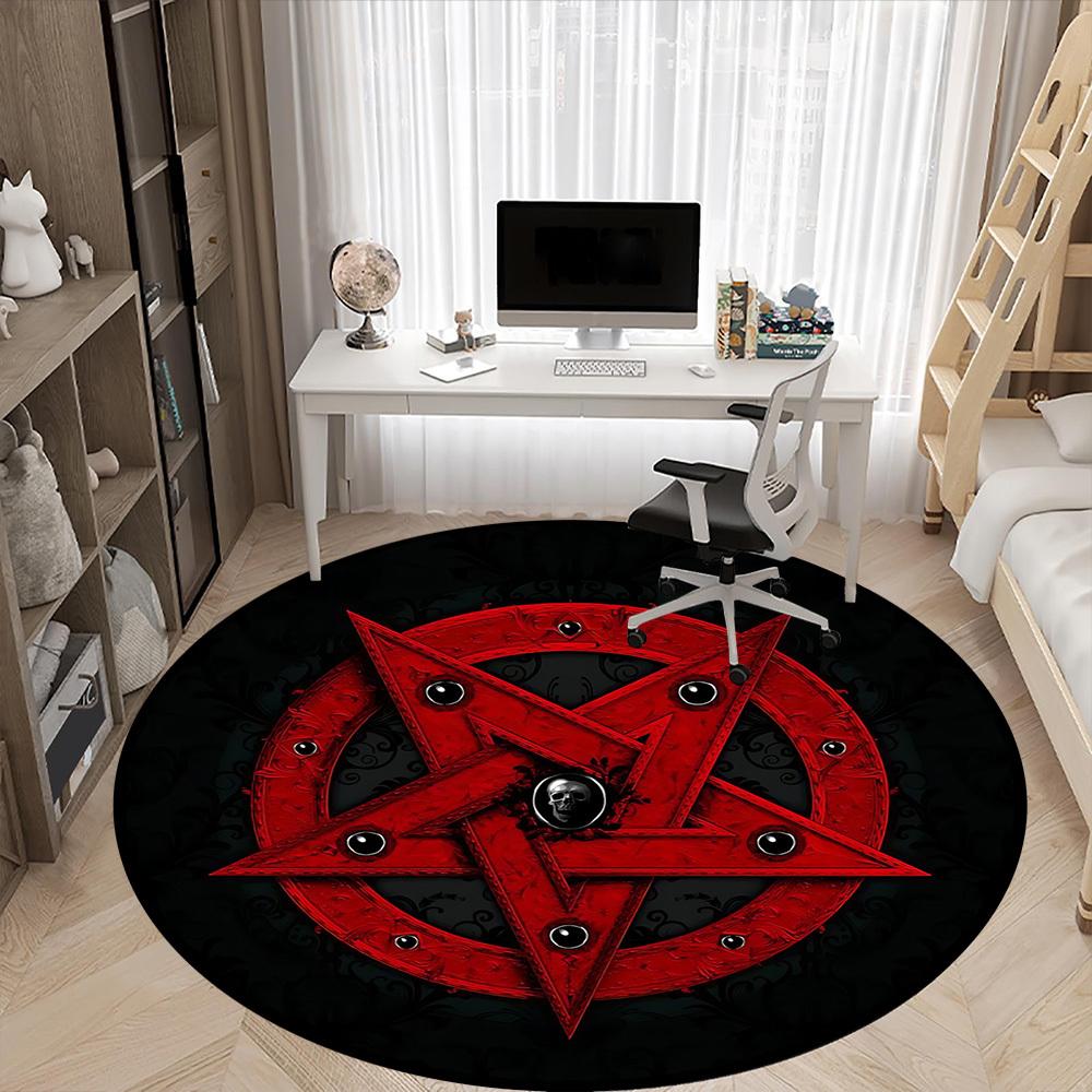 1pc Pentagram Symbol Office Round Area Rug, Under Office Chairs Bedroom Living Room Home Decor, Room Deco