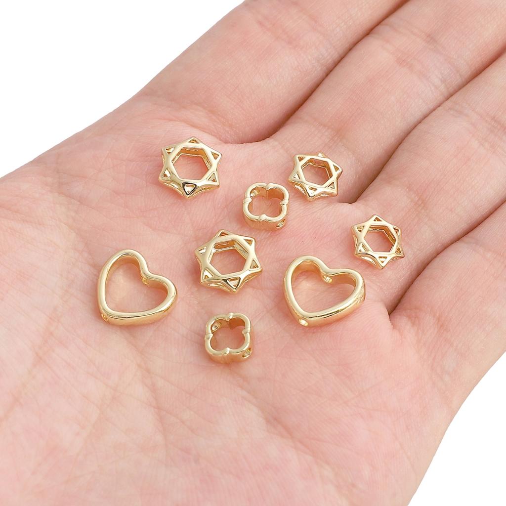 Six-pointed Star Bead Ring Peach Heart Beads Jewelry Spacer Beads 14kGold-plated Accessories DIY Handmade 1pc