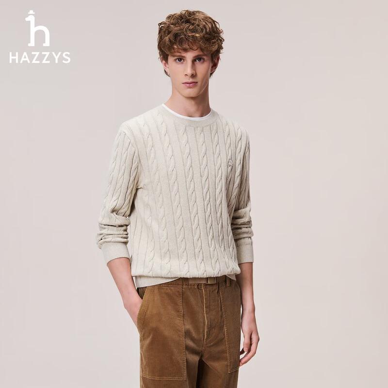 HAZZYS Men's PHIZ Cable Knit Pure Cotton Round Neck Sweater