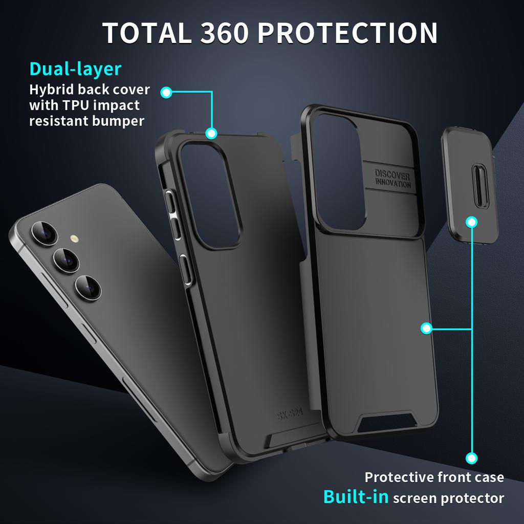 For Samsung Galaxy S24+ Case PC+TPU Anti- Fingerprint Phone Cover with Slide Lens Window