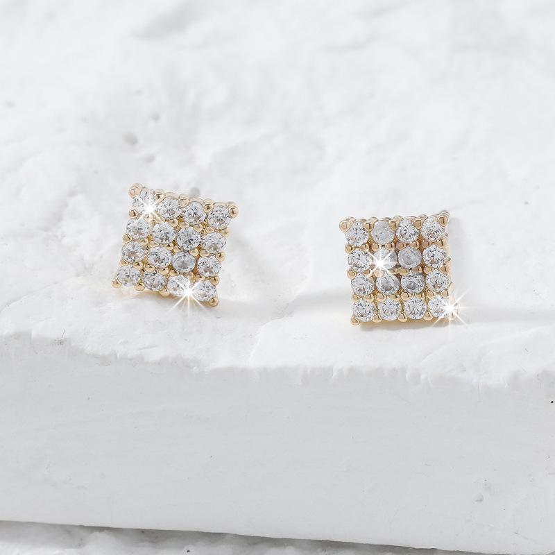 

EH263 pure copper love geometry S925 silver needle earrings female pentagram three-dimensional geometry zircon ins stud earrings electroplating