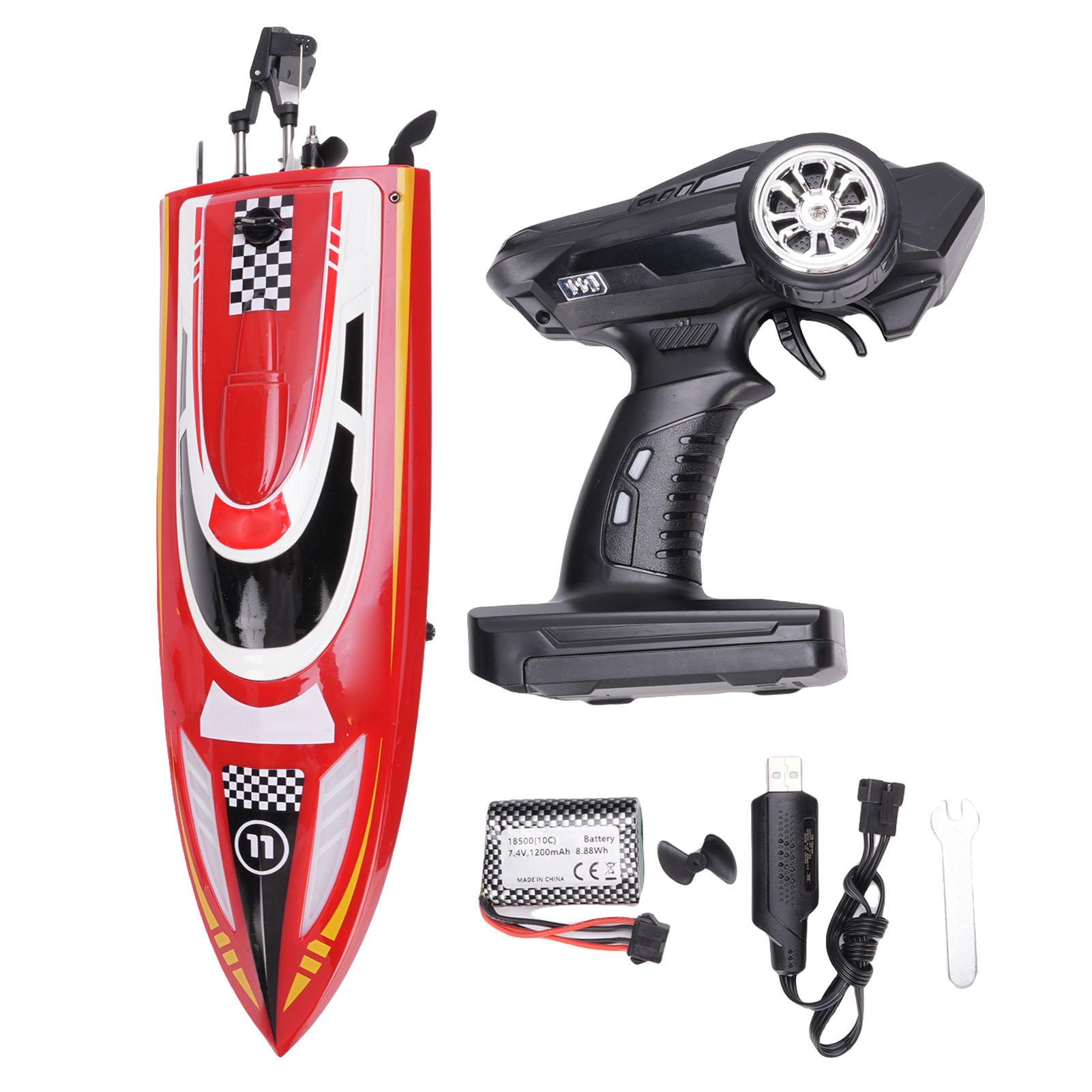 

RC Boat Remote Control Speedboat with Brush Motor Low Battery Alarm Capsize Recovery Stunt Rolling