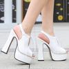 Women Waterproof Platform String Beading High Thick Heel Sandals for Office Nightclub Party Banquet Wedding Catwalk Princess