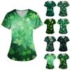 Women's Short Sleeve St. Patrick's Day Printed V-Neck Pocket Workwear Top