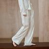Women Linen Blend Wide Leg Pants, Lace Hollow Out, Loose Fit, Adjustable Drawstring Waist, Summer Casual Trousers