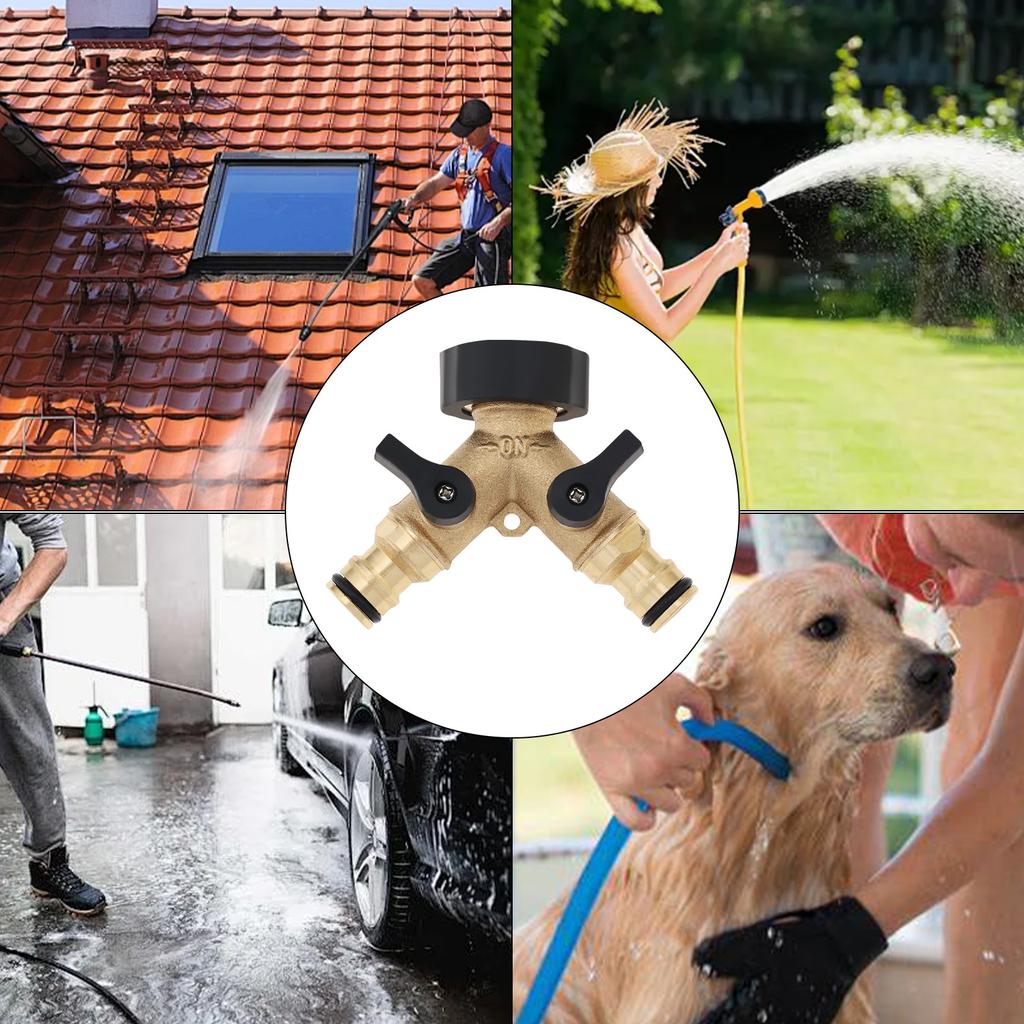 Brass Y-Shaped Double Outlet Garden Hose Adapter with Independent Switch Fittings, Household Water Tap Connection Accessories