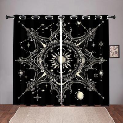 2 Panel Constellations Gothic Compass Printed Curtain Face Sun Black Curtain for Bedroom Living Room Blinds Window Cortinas
