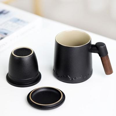 Large Capacity Ceramic Tea Water Separation Cup Wooden Handle Ceramic Tea Cup  Business