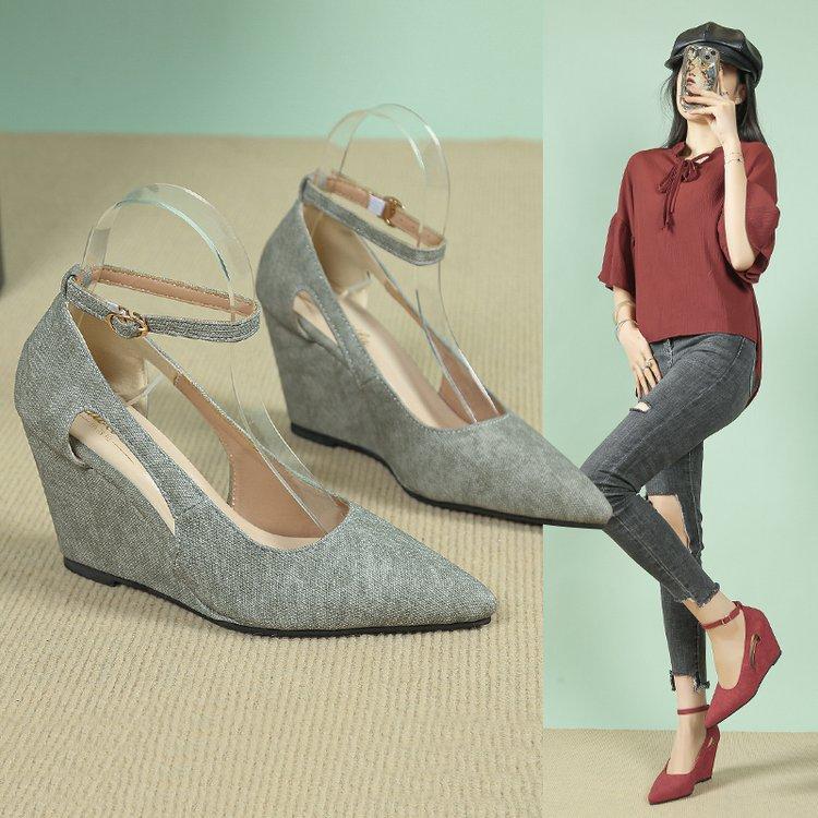 

Spring and autumn women s shoes platform wedge heel casual shallow mouth classic fashion shoes high heel single shoes 35 серый