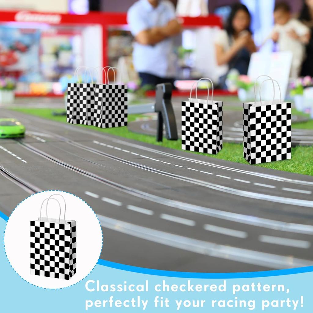 Gersoniel 24 Pieces Checkered Race Treat Bags White Black Checkered Bags Racecar Themed Candy Containers Plaid Kraft Paper Race Car Party Favors