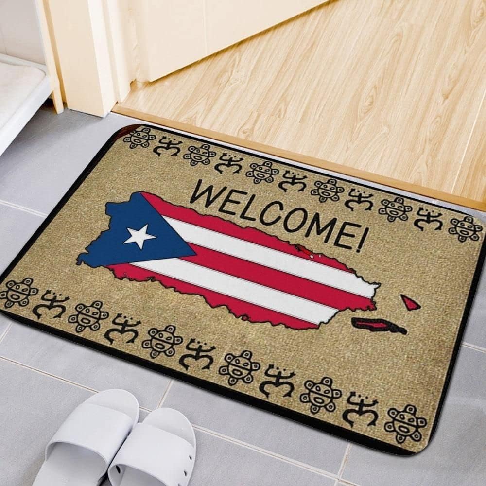 Puerto Rico Map Flag Doormat with Sea Turtles Welcome Mat Non Slip Indoor Outdoor Entrance Rug for Home Porch Decor 24x16 Inch
