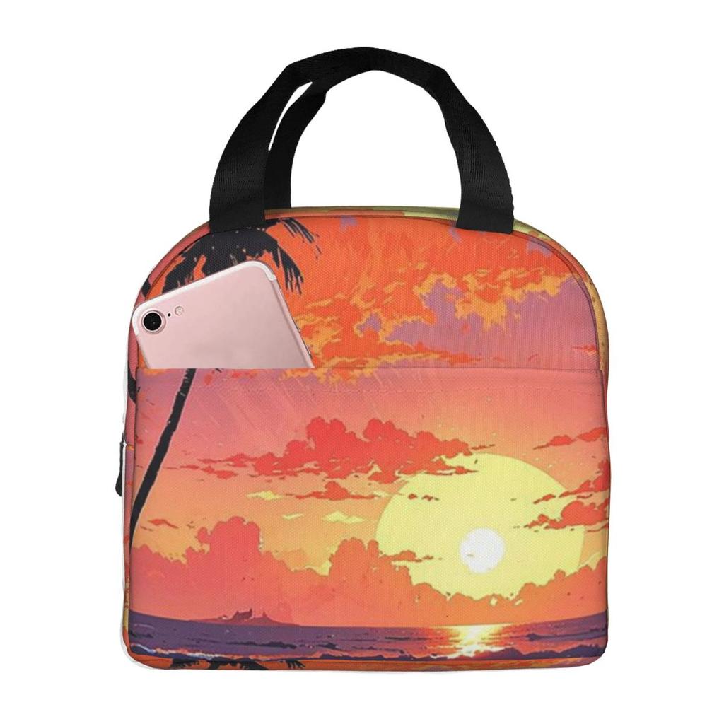 Summer Beach Sunset Palm Tree Design Insulated Lunch Bag for Women Kids Leakproof Food Boxes Thermal Lunch Box Tote